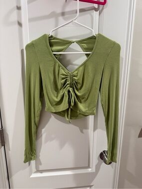 Princess Polly Olive Green Ruched Tie-Front Crop Top
